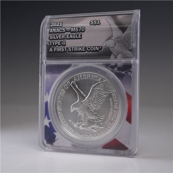 2021 American Silver Eagle Type 2 Dollar ANACS Graded MS 70