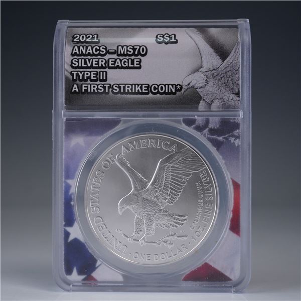 2021 Eagle American Silver Dollar Coin ANACS Graded MS 70