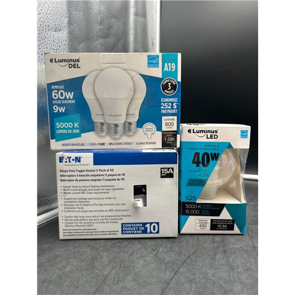 Lot of Luminus LED Bulbs and Eaton Single Pole Toggle Switch Pack Bundle