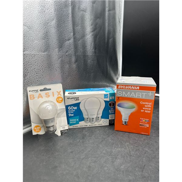 Lot of LED Light Bulbs Including Luminus Basix, Luminus A19, and Sylvania Smart+ Bulb