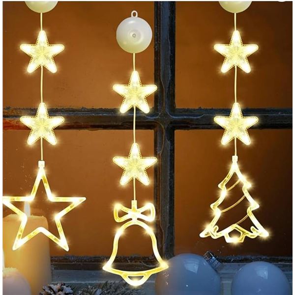 4 Pcs Christmas Window Lights, Battery Operated Christmas Window Hanging LED Lights *Shapes May Vary