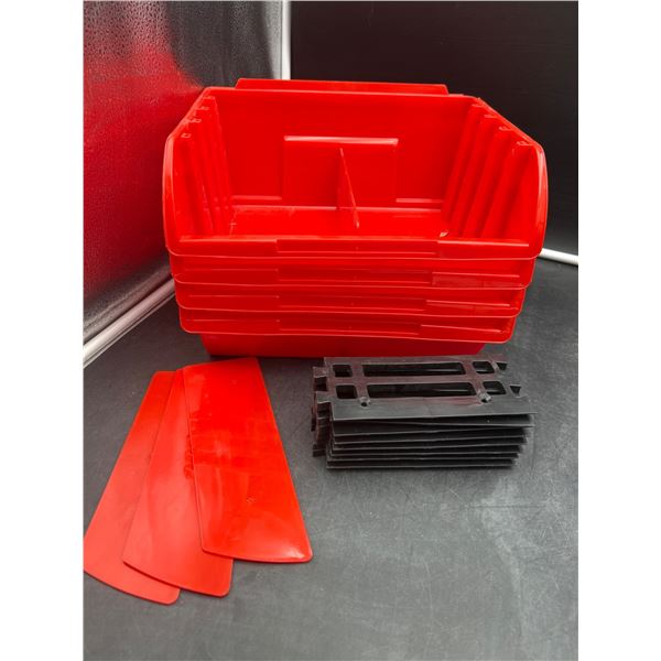 Lot of Stackable Plastic Storage Bins with Dividers and Inserts Lot of 4