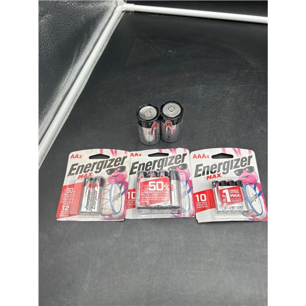 Lot of Energizer MAX Batteries, Multiple Sizes Including AA2, AA4, and D2