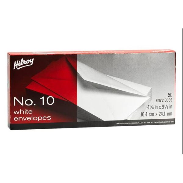 Hilroy No. 10 White Envelopes, 6 Packs of 50, 10.4 cm x 24.1 cm