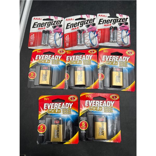 Lot of Energizer Max AAA and Eveready Gold 9V Alkaline Batteries