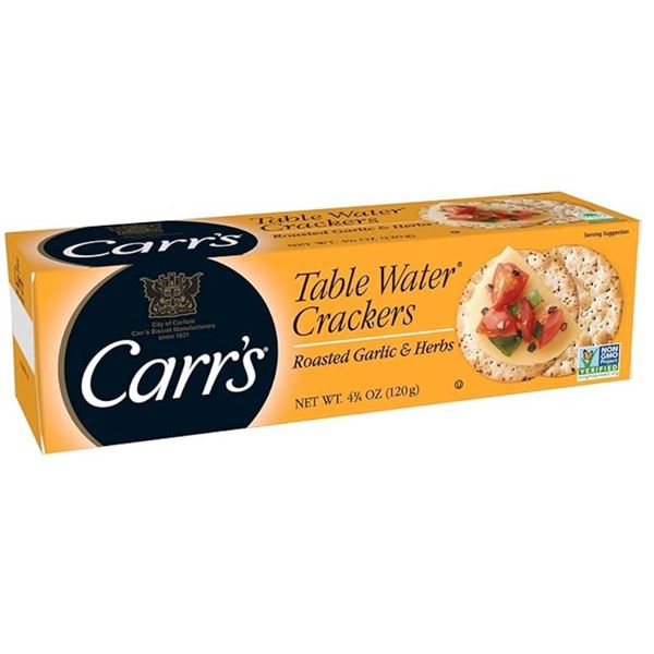 Carr’s Table Water Crackers Roasted Garlic and Herbs 125g, x 12
