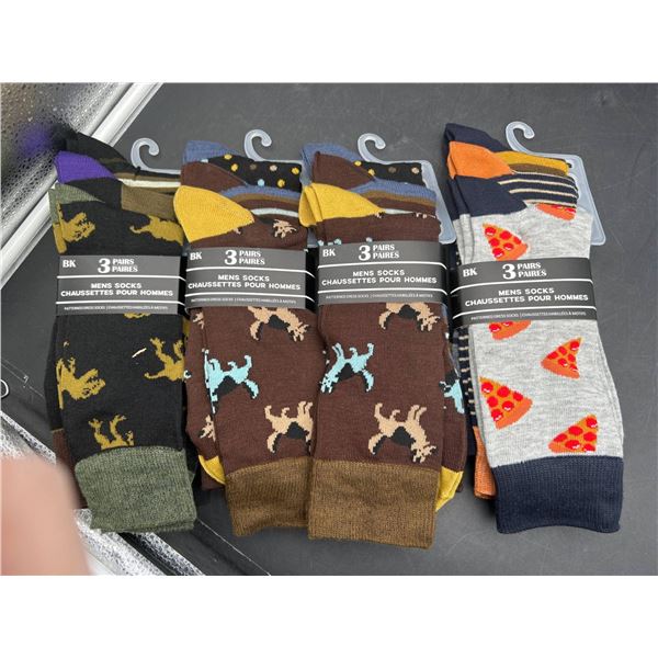Pack of Three Pairs of Crew Socks with Graphic Designs x 4