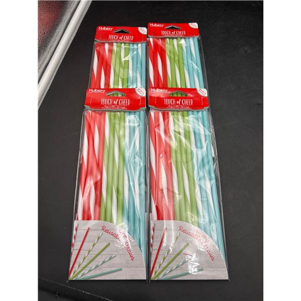 Lot of 4 Packs of Mulberry Touch of Cheer Reusable Straws 12pack