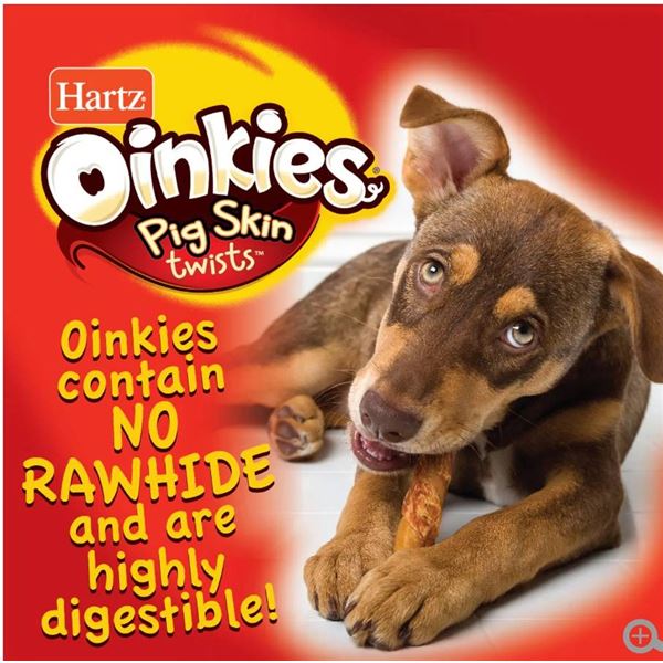 Hartz Oinkies Smoked Pig Skin Treats with Bacon Flavor – 16 Pack