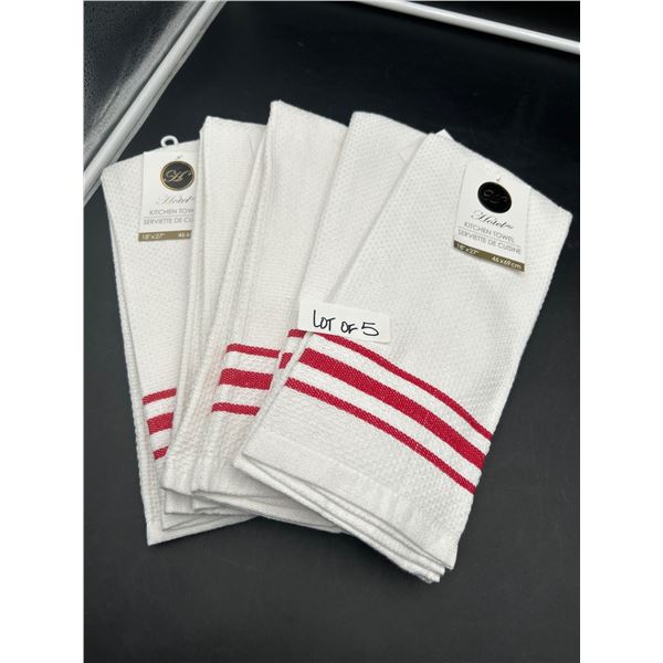 Lot of Five Hotel Collection 18×27 Inch Kitchen Towels with Red Stripes