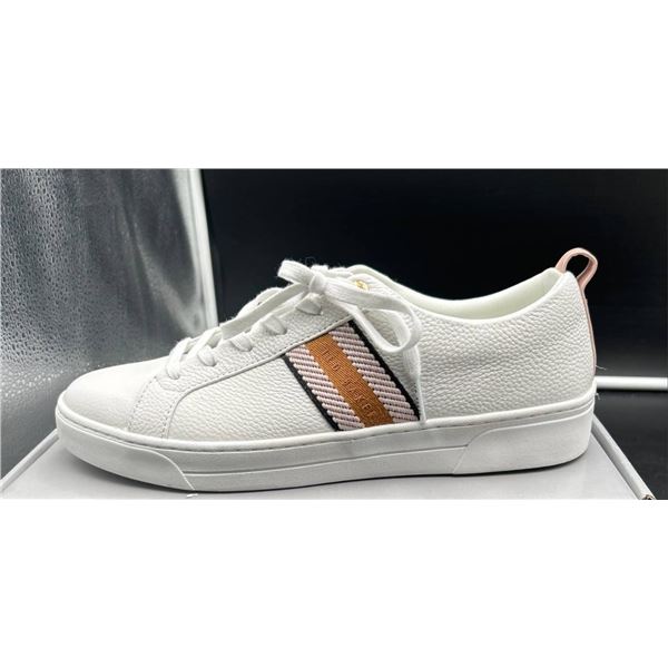 Ted Baker White Sneakers with Striped Side Accent, Size 10