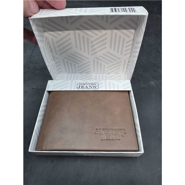 Brown Leather Bi-Fold Wallet by Jonnies Jeans with Card Slots and ID Window