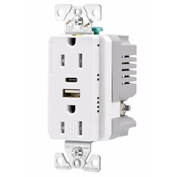 Eaton USB-A/C Charger with Duplex Receptacle, 15A 125V, 2 Pack