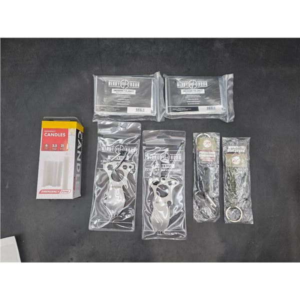 Emergency Survival Lot: Candles, Multi-Tools, Blankets, and Paracord Carabiners