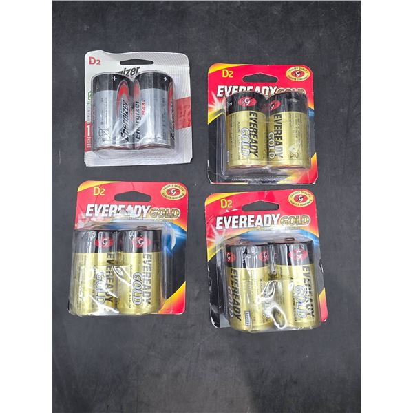 4 Packs of D2 Size Eveready Gold and Energizer Batteries
