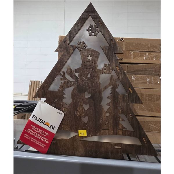 Fusion Antique Wood Tree With Snowman, Model 17305