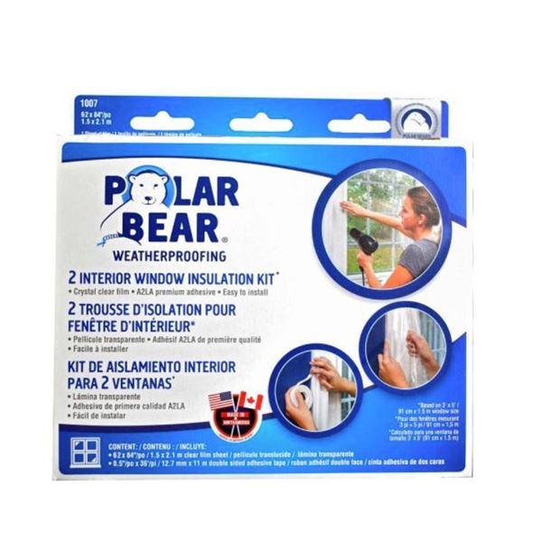 Polar Bear Weatherproofing 2 Pack Interior Window Insulation Kit – 62 X 84 Inches Lot of 12