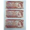 Image 1 : Lot of Three Vintage Canada 2 Dollar Banknotes, 1974 Series