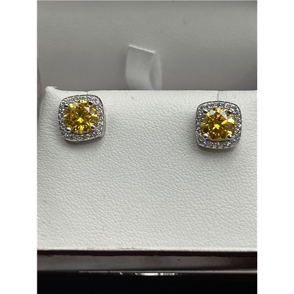 $1250 APPRAISED 2.0 CARAT YELLOW MOISSANITE EARRING SET