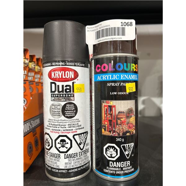 Lot of Krylon Dual Superbond Spray Paint x 6 Cans AND  Colours Acrylic Enamel Chocolate, 340g (Set o