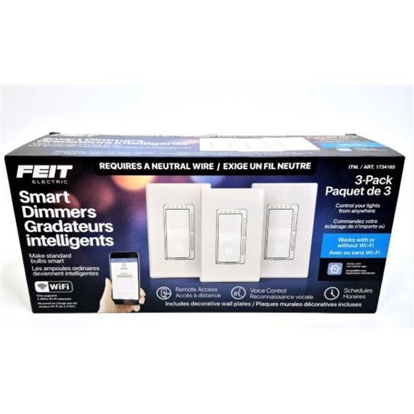 Lot of 3 – Feit Electric Smart Dimmer Switches 3-Pack with Wi-Fi Capability