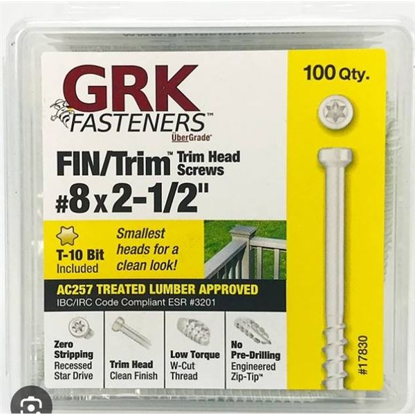 GRK Fasteners FIN/Trim White Trim Head Screws #8×2-1/2 Inch, 100 Qty, Lot of 10