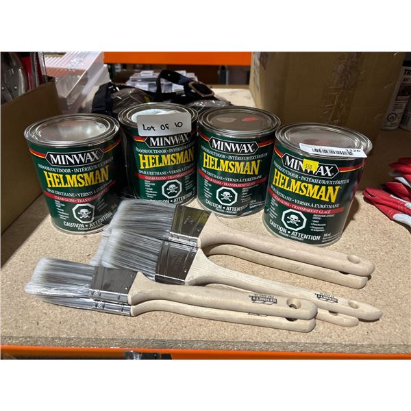Lot of 4 Minwax Helmsman Spar Urethane Gloss 946 mL With Bennett Brushes 6pcs assorted sizes