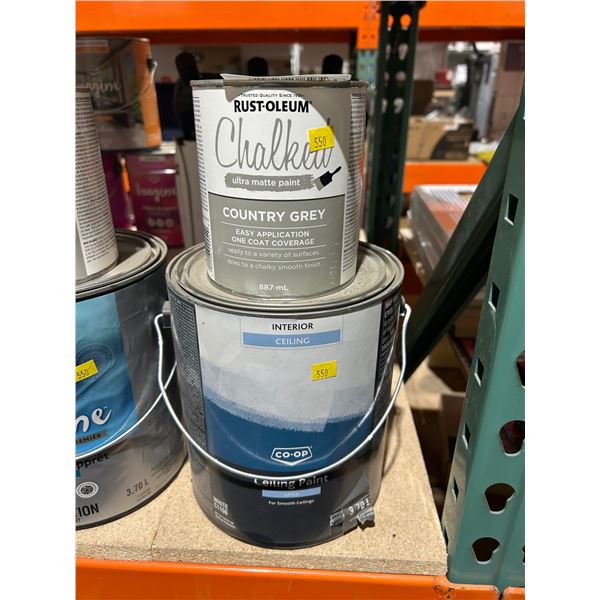 Lot of Rust-Oleum Chalked Ultra Matte Paint (887 mL) and Co-Op Interior Ceiling Paint (3.70 L)