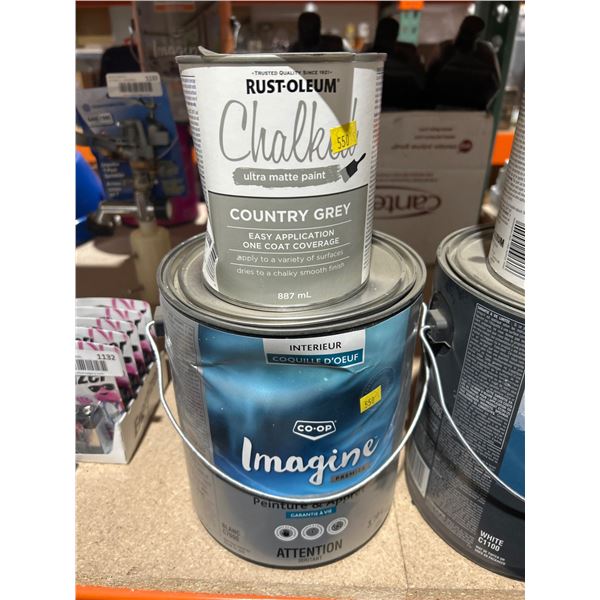 Lot of Rust-Oleum Chalked Country Grey Paint and Co-op Imagine Interior Paint,