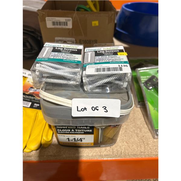 Lot of Hillman Electro-Galvanized Roofing Nails 1 1/4″ Roofing Nails And 2 Packages of Rega