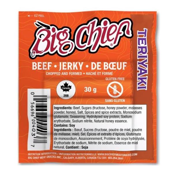 Big Chief Beef Jerky Teriyaki Flavor 30 Packs of 30g Each