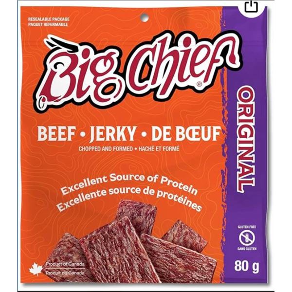 Big Chief Beef Jerky Original  Flavor 12 Packs of 80g Each