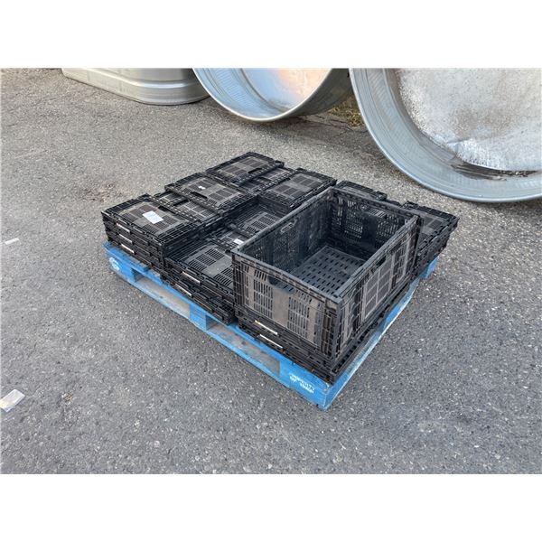 Pallet of 13 Folding Totes in Black Plastic
