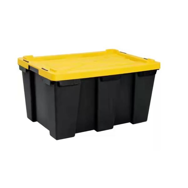 Strong Box Plastic Storage Container, 27 Gallons, Yellow/Black