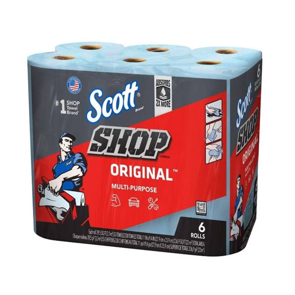 Scott Shop Paper Towel Rolls, Multi-Purpose, Blue, 6-pk