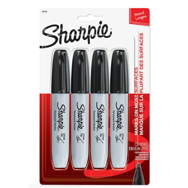 Sharpie Permanent Markers Pack of 4, (Chisel Tip, Black Ink) Lot of 6