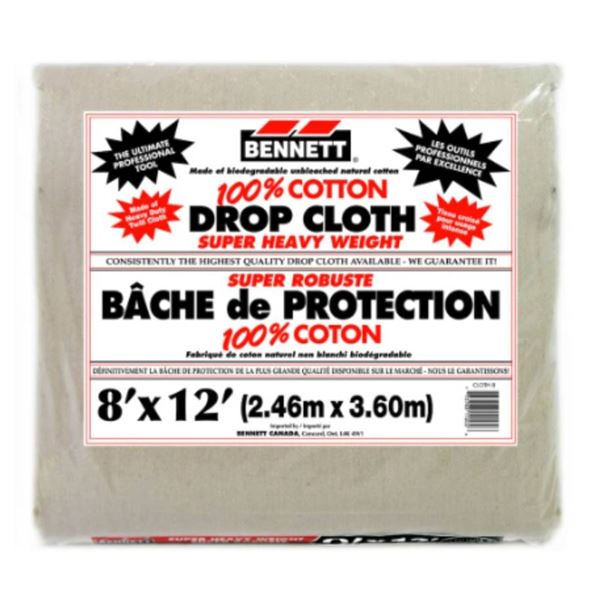 Bennett 100 Percent Cotton Drop Cloth, 8 ft x 12 ft (2.45 m x 3.60 m)