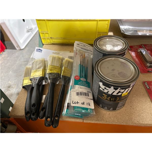 Assorted Lo tof Paint Brush Sets and SICO 360 Paint Cans (Total Lot of 12 Items)
