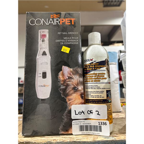 ConairPet Nail Grinder and 355ml Pet Flea & Tick Shampoo Set
