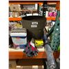Image 1 : Lot of Assorted Gardening Supplies Including Fertilizer, Gloves, Pots, Weed Barrier, and Refill Pell