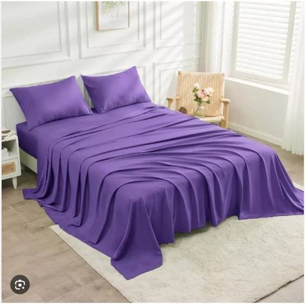 Comfy Bamboo World 4 Piece King Size Sheet Set – True Grand Gold Series – Purple