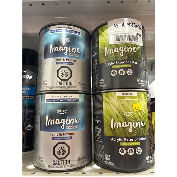 Imagine Paint & Primer and Acrylic Exterior Latex Paint, 925 mL Each, Set of 4