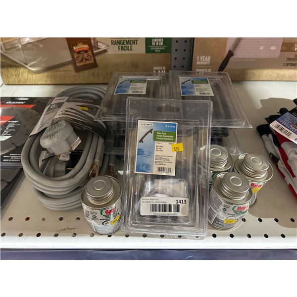 Range Cords, Cabinet Handles, and PVC Cement Lot With Various Quantities