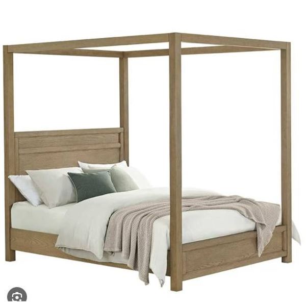 Universal Broadmoore Queen Canopy Bed Frame, Oak Veneer Finish