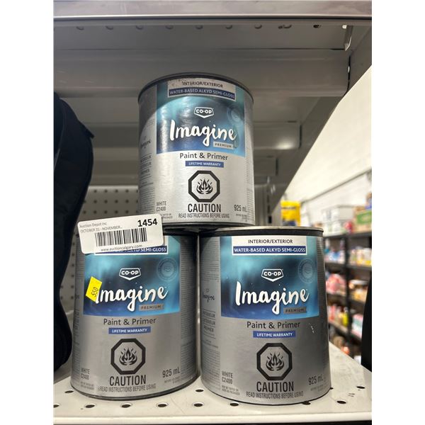 3 Co-Op Imagine White C2400 Water-Based Alkyd Semi-Gloss Paint & Primer, 925 mL Each