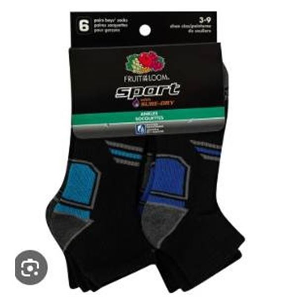Fruit of the Loom Sport Boys’ Socks, 2X6 Pairs, Size 3-9