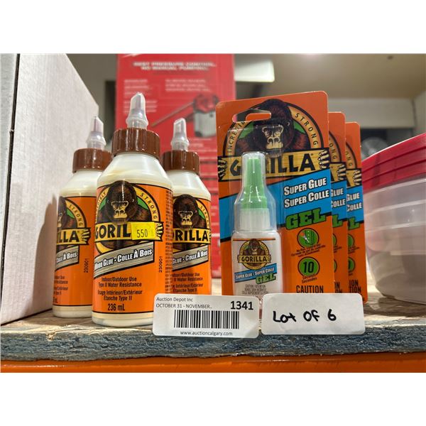 6 Gorilla Glue Items Including Wood Glue and Super Glue Gel