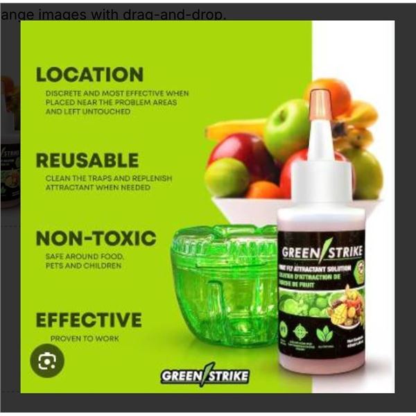 2 Green Strike Reusable Fruit Fly Traps with 25 ml Liquid Attractant