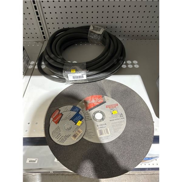 3 Assorted Makita Grinding Discs B-23204 And Rubber Hose Coil