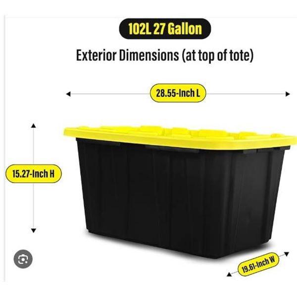 Strong Box Plastic Storage Container, 27 Gallons, Yellow/Black